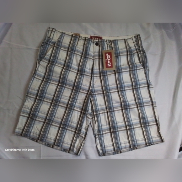 Nwt Levi's Men's Y2K 2008 Cargo Shorts - BIG & TALL MEN'S sz 42 BLUE BROWN PLAID - Picture 3 of 5